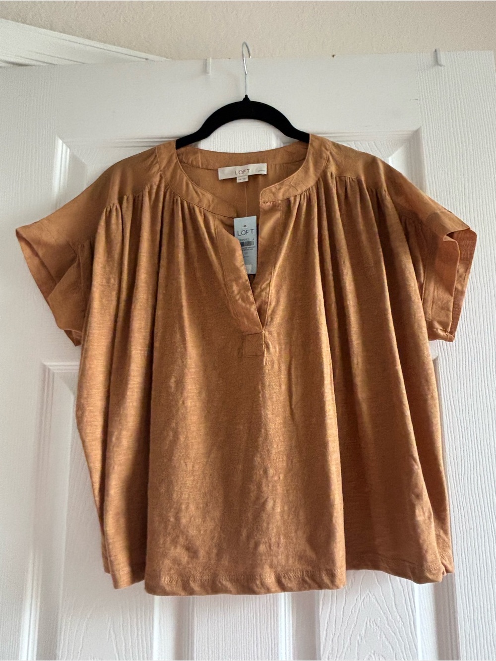 Ann Taylor LOFT Rust Short-Sleeve Mixed-Media Top